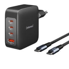 Intenso 140W GaN napajalnik s priključkom 3xUSB-C in 1xUSB-A ter priloženim 2M 200W USB-C kablom