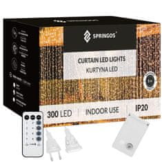 Springos novoletne lučke LED zavesa 300 LED 3000K 8 funkcij 3x3m