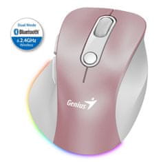 Genius Ergo 9000S Pro Pink/ dvojni Bluetooth + 2,4 GHz/ 2400 dpi/ brezžično/ 6 gumbov/ polnilno/ RGB/ roza