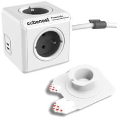 CubeNest Powercube Extended USB PD 35W, 2xUSB-C, 4× vtičnica, 1,5 m, bela/siva, otroška varnost, ozemljitev, montažni dok