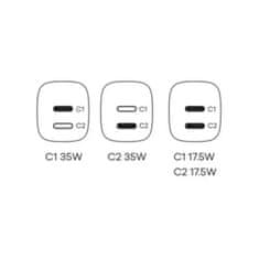 CubeNest S2D1 GaN Adapter 35W črn (2× USB-C do 35 W), PD, prenapetostna in prenapetostna zaščita, s tehnologijo GaN, za iPhone