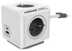 CubeNest Powercube Extended USB PD 20W, A+C, 4× vtičnica, 3 m, bela/siva, otroška varnost, ozemljitev, dock, 10A/250V