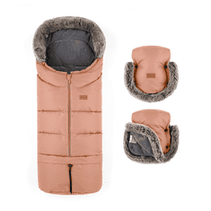 Petite&Mars Arctic 4v1 zimski set + krznene rokavice za voziček Pastel Peach