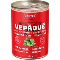 Louie cons.for dogs svinjina, špinača, prebiotiki 400g