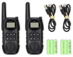 NEDIS walkie-talkie/ doseg 10 km/ 8 kanalov/ UHF/ VOX/ LED luč/ polnilna baterija/ USB-C/ 2 kosa/ črna