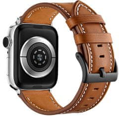 Usnjen trak z belimi šivi za Apple Watch - Rjav 42/44/45/49 mm