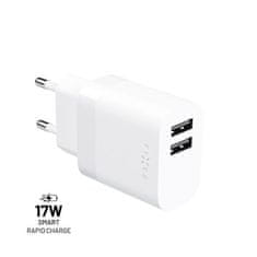 Omrežni polnilnik FIXED z izhodom 2xUSB, 17W Smart Rapid Charge, bel