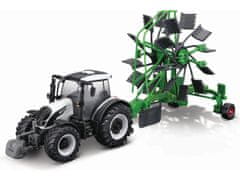 Bburago Farm 10cm traktor z Deluxe prikolico - Valtra N174 - Whirl Rake