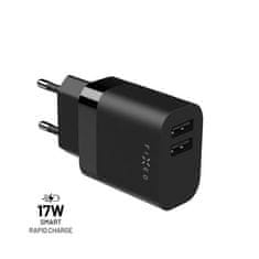 Omrežni polnilnik FIXED z izhodom 2xUSB, 17W Smart Rapid Charge, črn