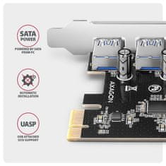 AXAGON PCEU-430RS, krmilnik PCIe, 4x vrata USB 5Gb/s, napajanje SATA, Renesas PD720201, SP