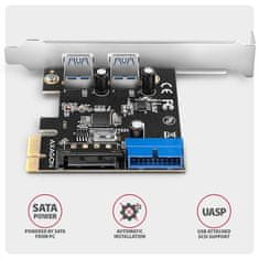 AXAGON PCEU-232RS, krmilnik PCIe, 2+2x vrata USB 5Gb/s, napajanje SATA, Renesas PD720201, SP in LP