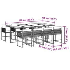 Vidaxl Vrtna jedilna garnitura 9-delna z blazinami bež poli ratan