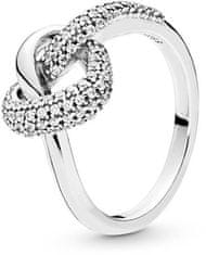 Pandora Srebrni prstan Prepleteno srce 198086CZ (Obseg 60 mm)