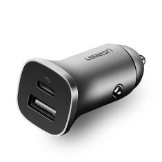 Ugreen Avtopolnilec USB + USB-C PD 18W siv - box