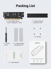 Ugreen M.2 PCIe NVME M-Key na PCIe 4.0 x16 adapter s hladilnikom - box