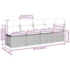 Vidaxl Vrtni kavč z blazinami štirised svetlo siv poli ratan