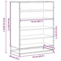 Vidaxl Omarica za čevlje dimljen hrast 75x38x97,5cm inž. les in kovina