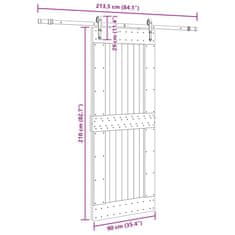 Vidaxl Drsna vrata s kompletom vodil 90x210 cm trdna borovina