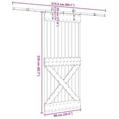 Vidaxl Drsna vrata s kompletom vodil 90x210 cm trdna borovina