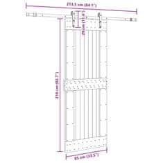 Vidaxl Drsna vrata s kompletom vodil 85x210 cm trdna borovina