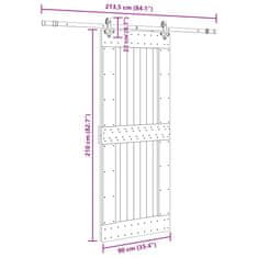 Vidaxl Drsna vrata s kompletom vodil 90x210 cm trdna borovina