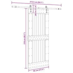 Vidaxl Drsna vrata s kompletom vodil 95x210 cm trdna borovina