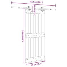 Vidaxl Drsna vrata s kompletom vodil 95x210 cm trdna borovina