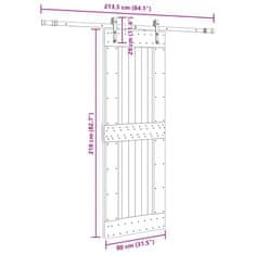 Vidaxl Drsna vrata s kompletom vodil 80x210 cm trdna borovina