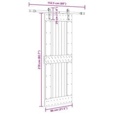 Vidaxl Drsna vrata s kompletom vodil 80x210 cm trdna borovina