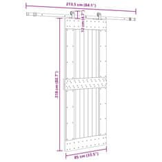 Vidaxl Drsna vrata s kompletom vodil 85x210 cm trdna borovina