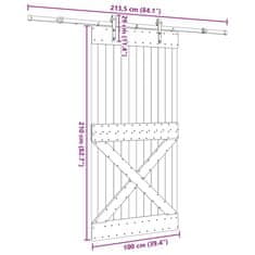 Vidaxl Drsna vrata s kompletom vodil 100x210 cm trdna borovina