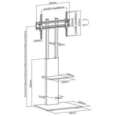 Maclean Maclean MC-865 Profesionalno sodobno talno stojalo za TV s polico za 37" - 70" zaslone, največja obremenitev 40 kg, največji VESA 600x400, nastavljiva višina, postaja za TV zabavo