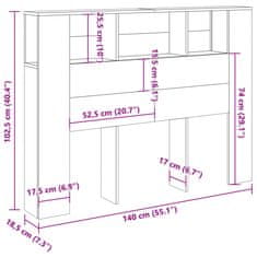 Vidaxl Vzglavna omarica artisan hrast 140x18,5x102,5 cm inženirski les