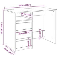 Vidaxl Pisalna miza rjavi hrast 102x50x75 cm inženirski les