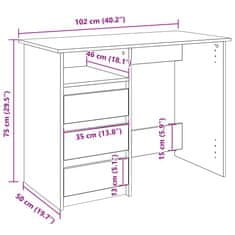 Vidaxl Pisalna miza črna 102x50x75 cm inženirski les