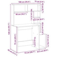 Vidaxl Pisalna miza s policami artisian hrast 100x45x140 cm inž. les