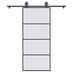 shumee vidaXL Drsna vrata z opremo 90x205 cm ESG steklo in aluminij