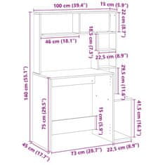 Vidaxl Pisalna miza s policami bela 100x45x140 cm inženirski les