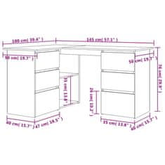 Vidaxl Kotna pisalna miza artisan hrast 145x100x76 cm inženirski les