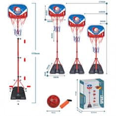 WOOPIE  Prosto stoječi košarkarski komplet nastavljive višine 90-170 cm + žoga