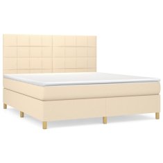 Vidaxl Box spring postelja z vzmetnico krem 160x200 cm blago