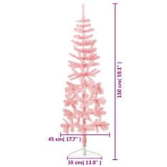 Vidaxl Ozka umetna polovična novoletna jelka s stojalom roza 150 cm