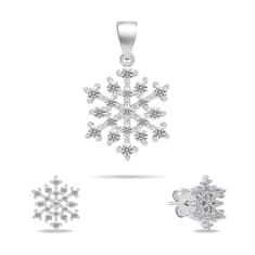 Brilio Silver Srebrn komplet nakita s cirkoni Snowflakes SET277W (uhani, obesek)