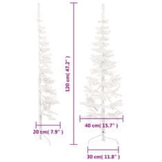 Vidaxl Ozka umetna polovična novoletna jelka s stojalom bela 120 cm