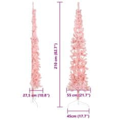 Vidaxl Ozka umetna polovična novoletna jelka s stojalom roza 210 cm