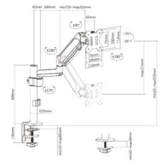 Brateck LDT48-C012 nosilec monitorja z eno roko na nosilcu palice plinski vzvod