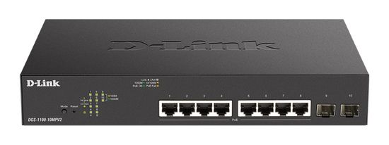 D-Link DGS-1100-10MPV2, 8x 1000Base-T 802.3af/802.3at PoE, 2x SFP, 130W PoE proračun