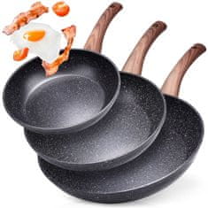 shumee SET 3 GRANITNIH PONEV BLACK&WOOD 20/24/28 cm 199011