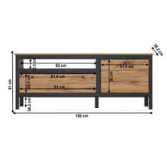 KONDELA TV mizica Lofta 1D1S/150 - hrast wotan / črna