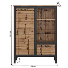KONDELA Komoda enovratna Lofta 1D1S/90 - hrast wotan / črna